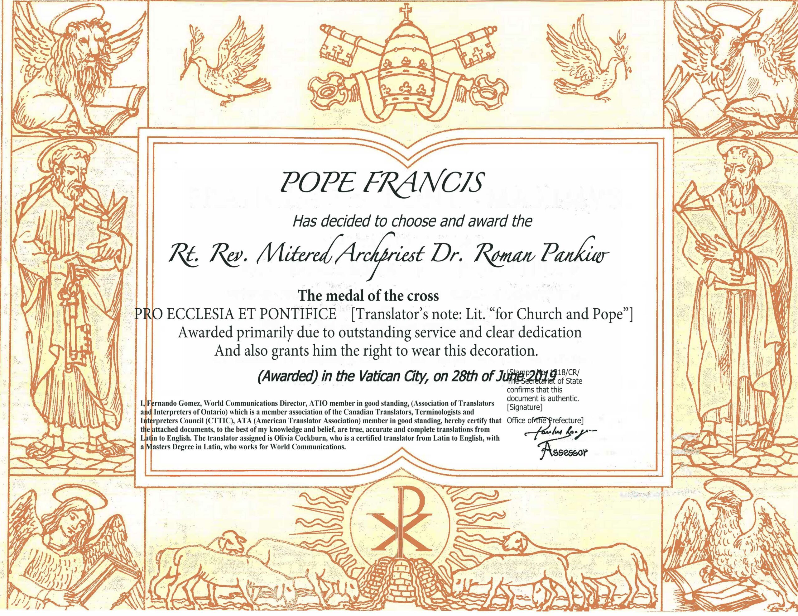 pope certificate ENG